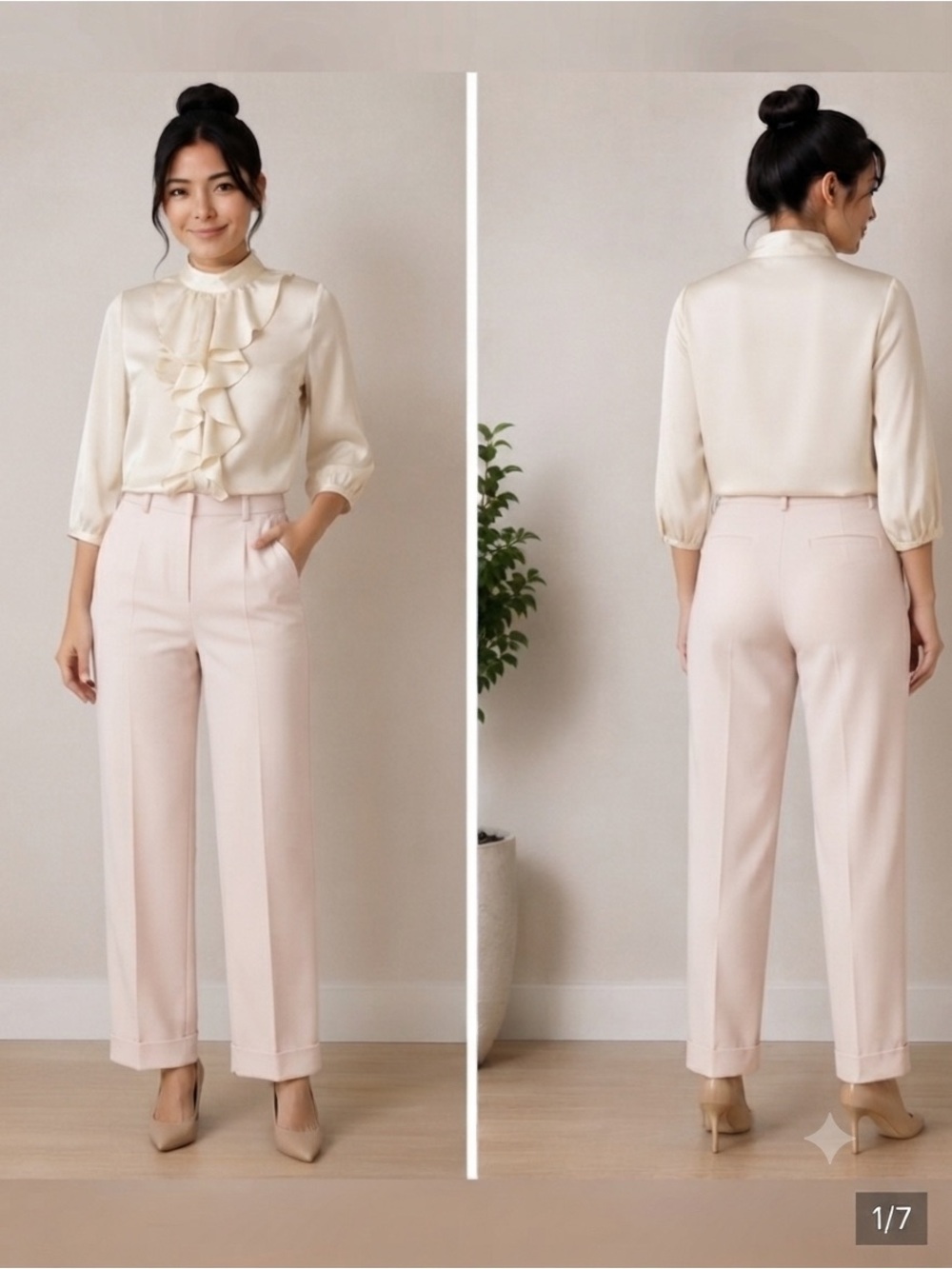 Jennifer Lopez Soft Blush High-Rise Straight-Leg Pants